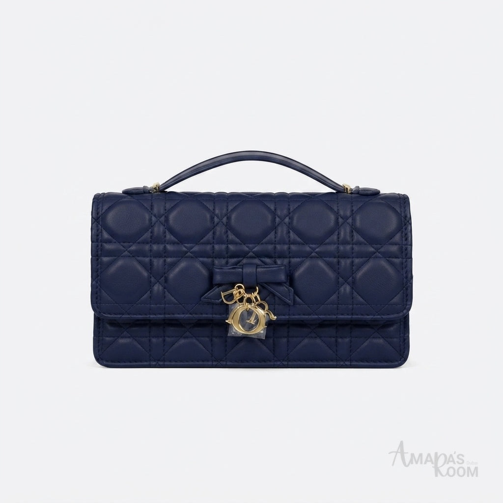 Dior Cannage Flap Bag with Top Handle – Blue - View 1