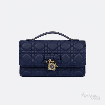 Dior Cannage Flap Bag with Top Handle – Blue - View 1
