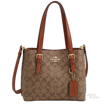 Coach Bag | Mollie Tote 25 (Crossbody Tote Bag) – Khaki Brown (Signature Canvas with Saddle Brown leather trim)