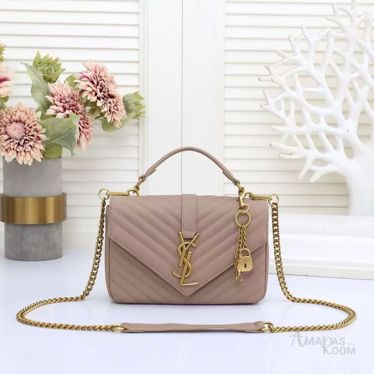 Saint Laurent Chevron-Style Bag – Mauve - View 5