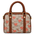Coach Bag | Micro Rowan Satchel (Heart Print Edition) – Khaki – Red (Signature canvas with red heart overlay and brown leather trim)