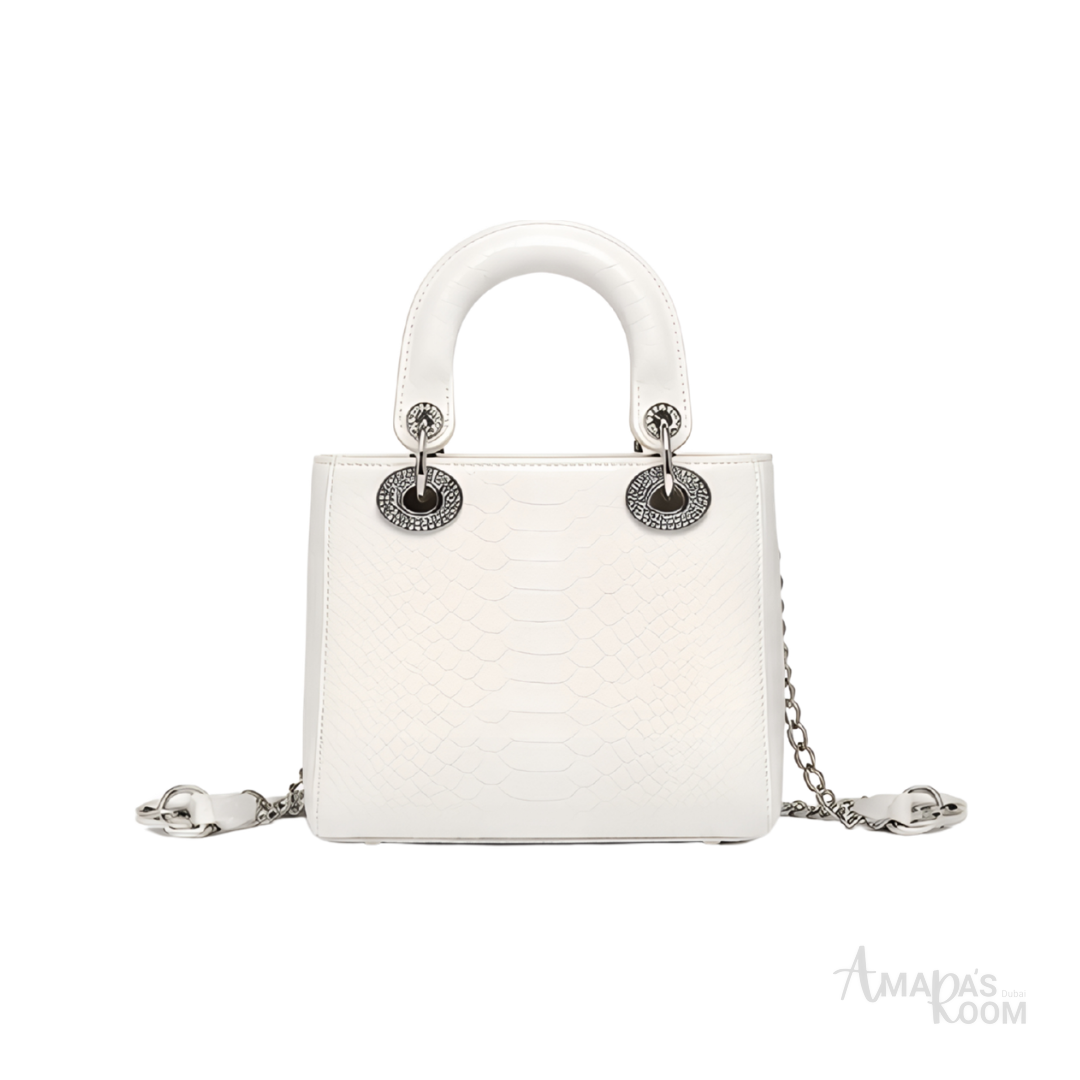 Dior Mini Lady Dior Crocodile-Style Leather Bag – White - View 4
