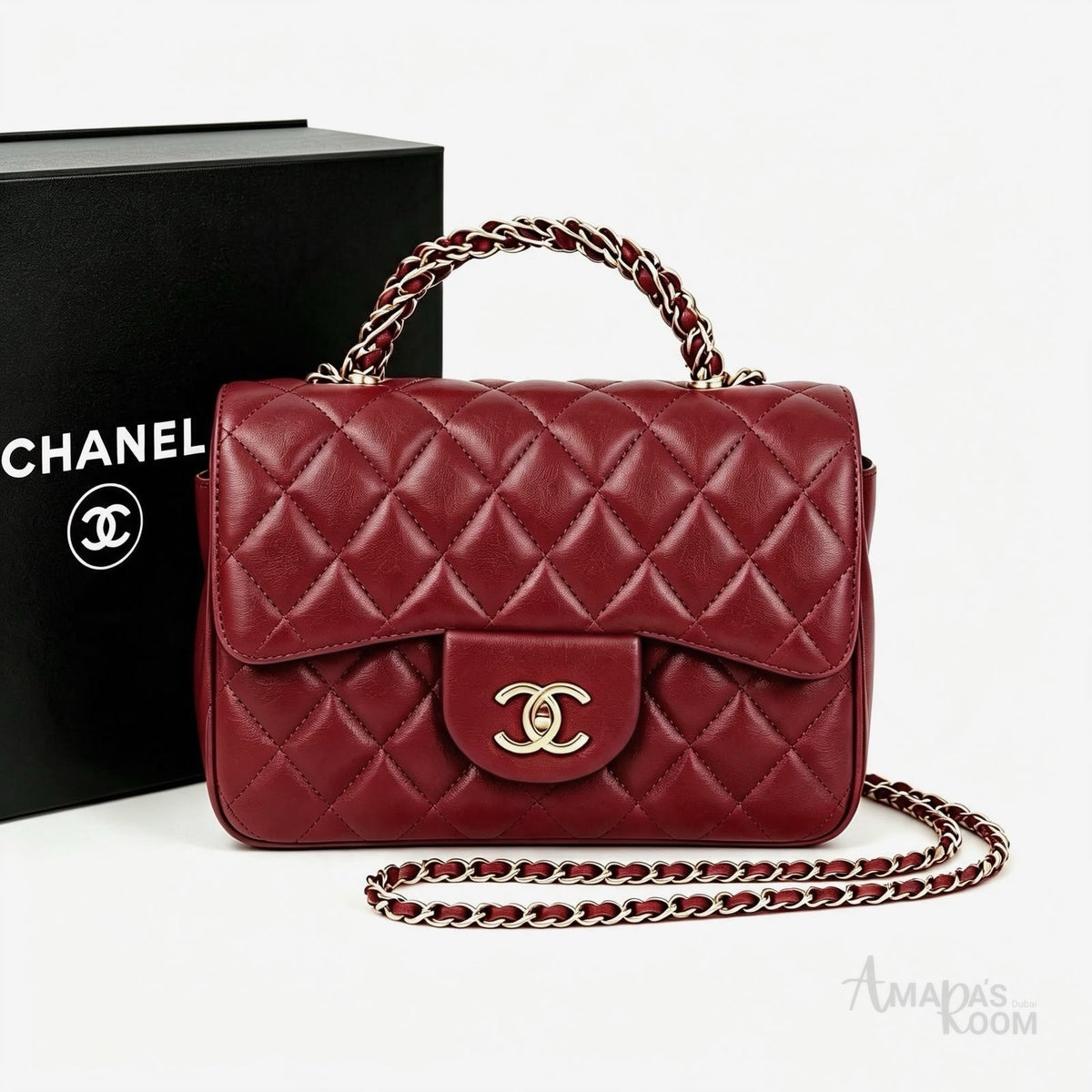 Chanel Top Handle Mini Rectangular Flap Bag – Burgundy - View 5