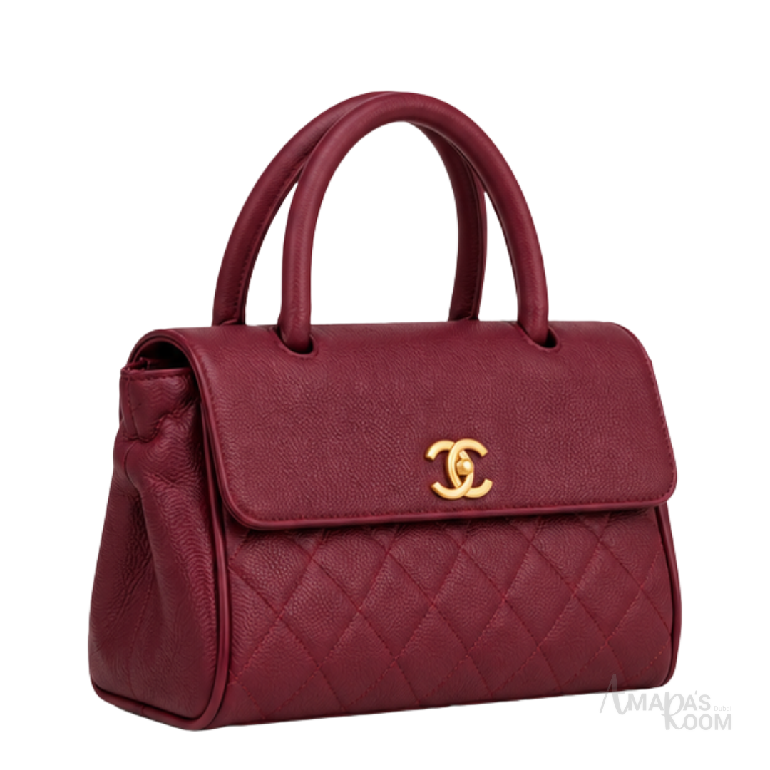 Chanel Bag | Coco Handle Small Flap Bag – Burgundy (Wine Red – Bordeaux quilted caviar leather with gold-tone hardware)