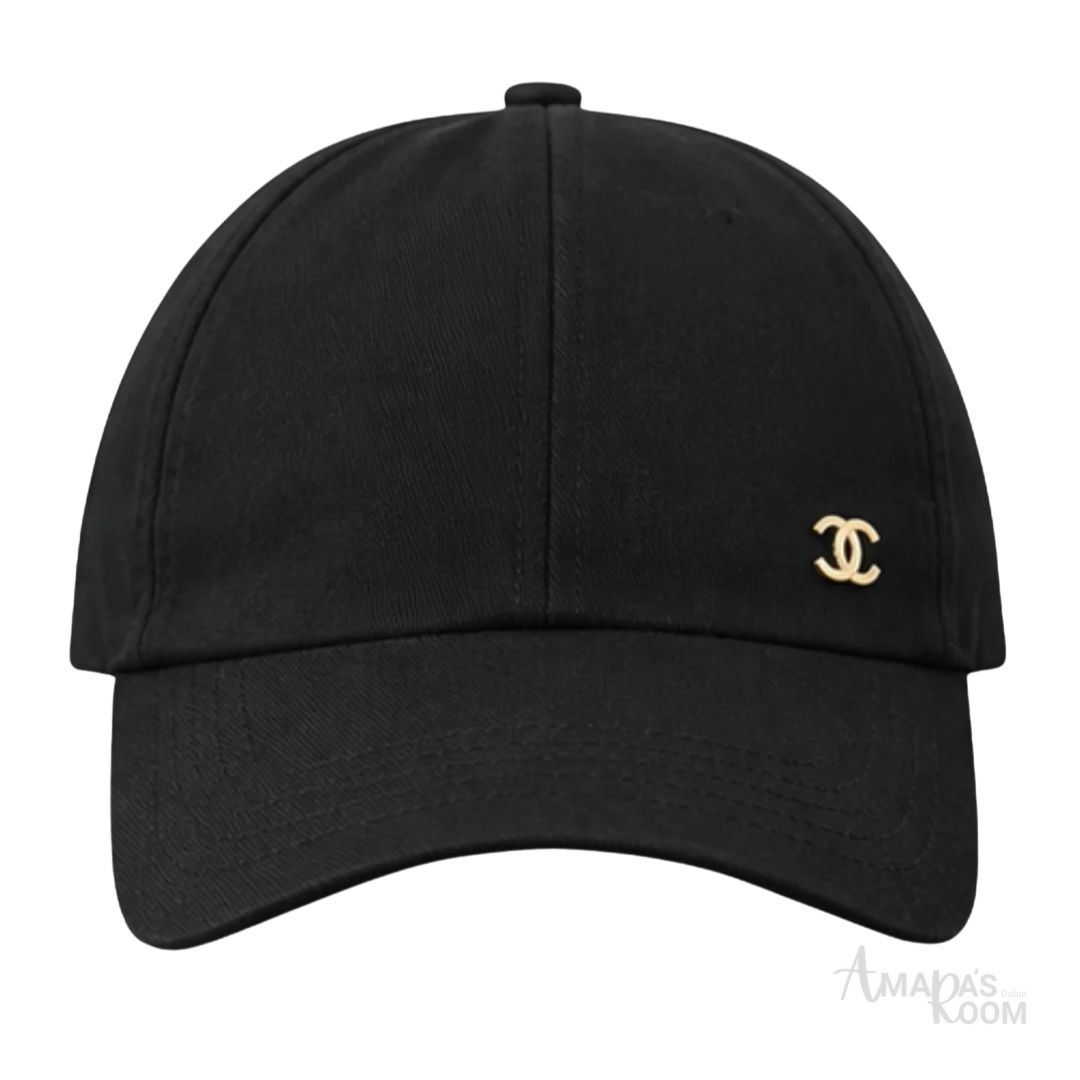 Chanel | Black Cotton Canvas Classic Baseball Cap with Gold Metal CC Charm - View 1