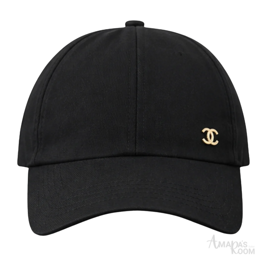 Chanel | Black Cotton Canvas Classic Baseball Cap with Gold Metal CC Charm - View 1