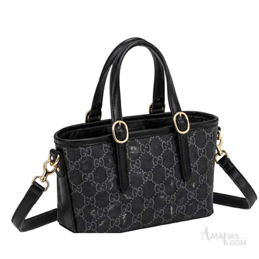 Gucci Bag | GG Emblem Mini Bag – Black (GG Monogram canvas with black leather handles and trim)