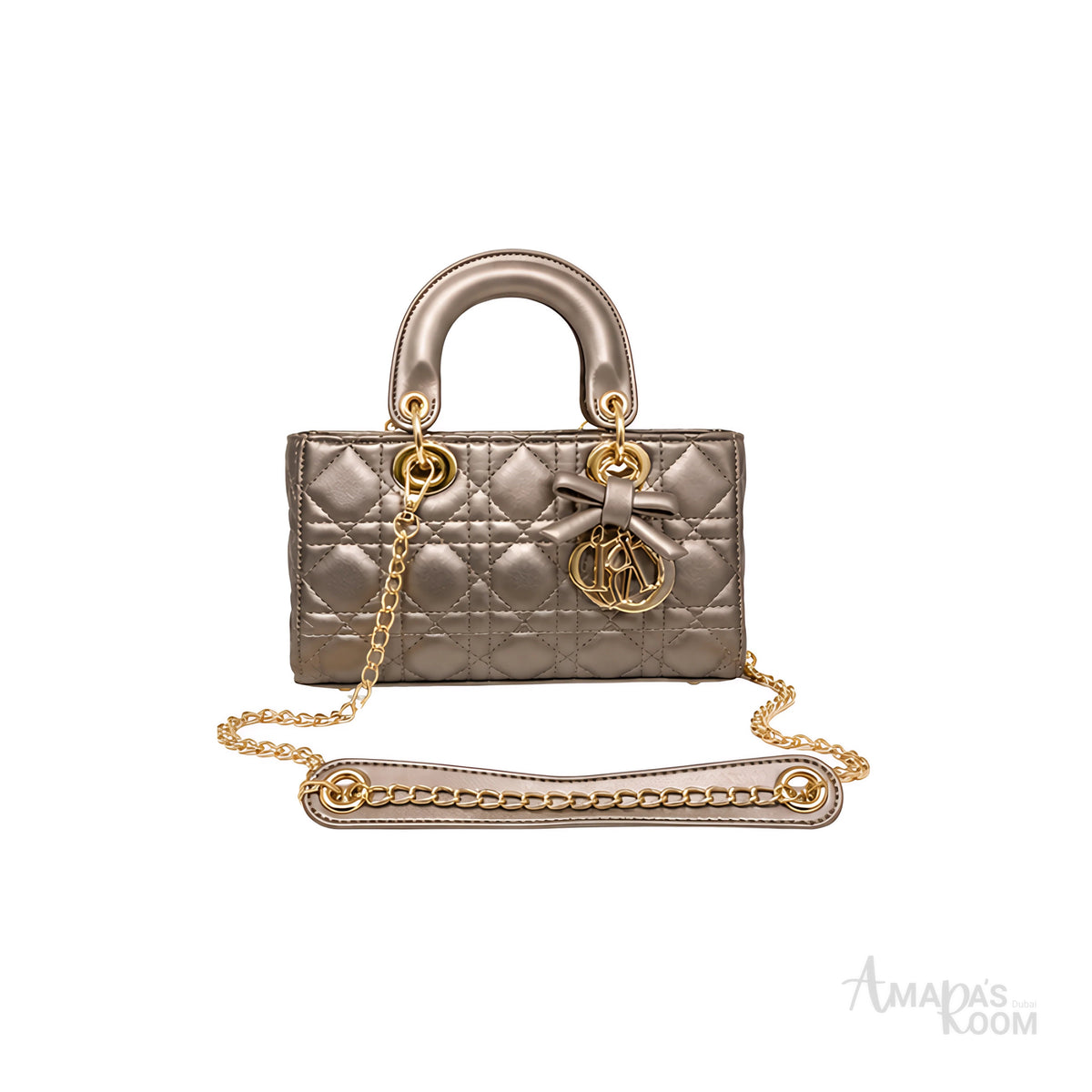 Dior Lady D-Joy Quilted Leather Bag – Metallic Taupe - View 1