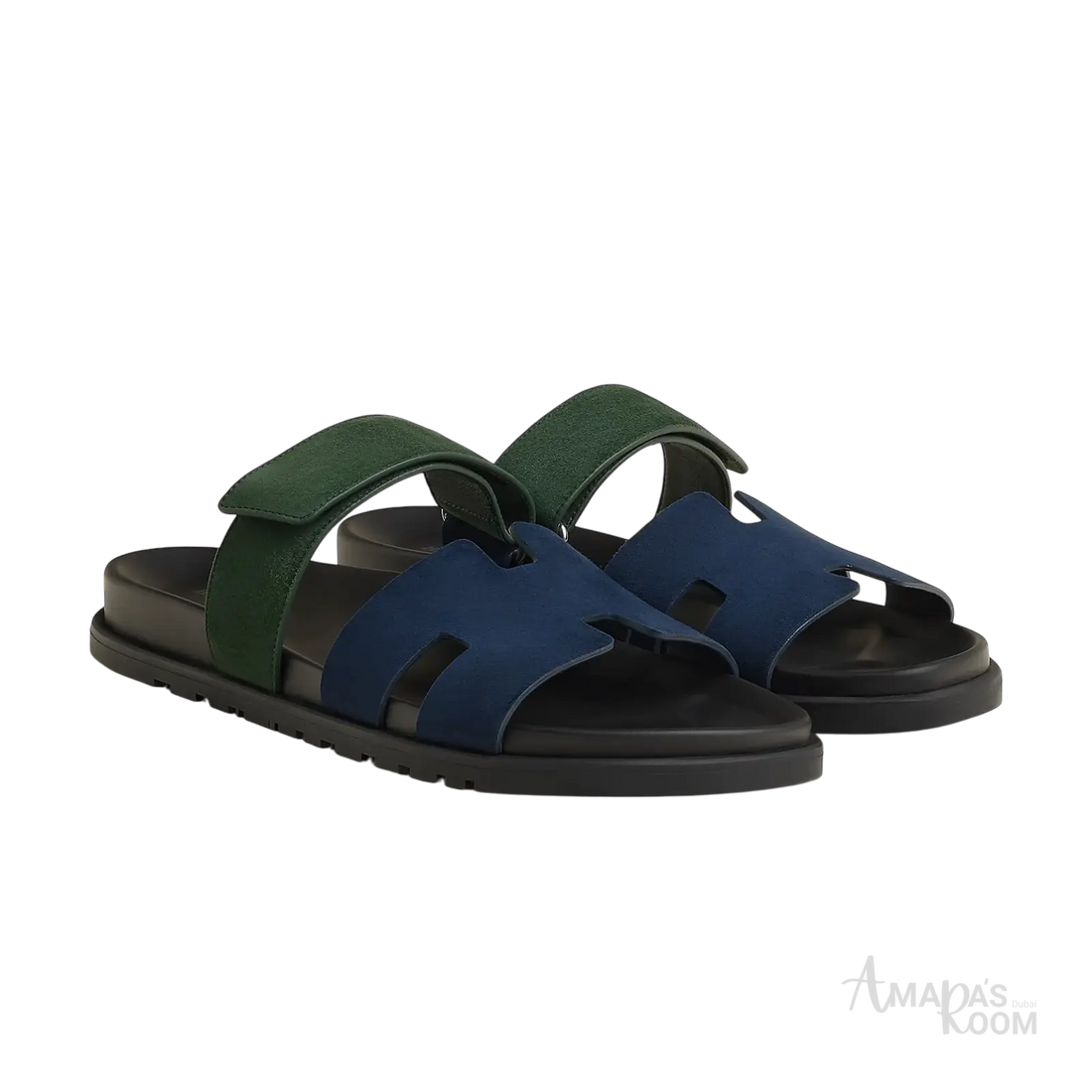 Hermès Chypre Sandals – Bleu Océan / Vert Bouteille - View 1