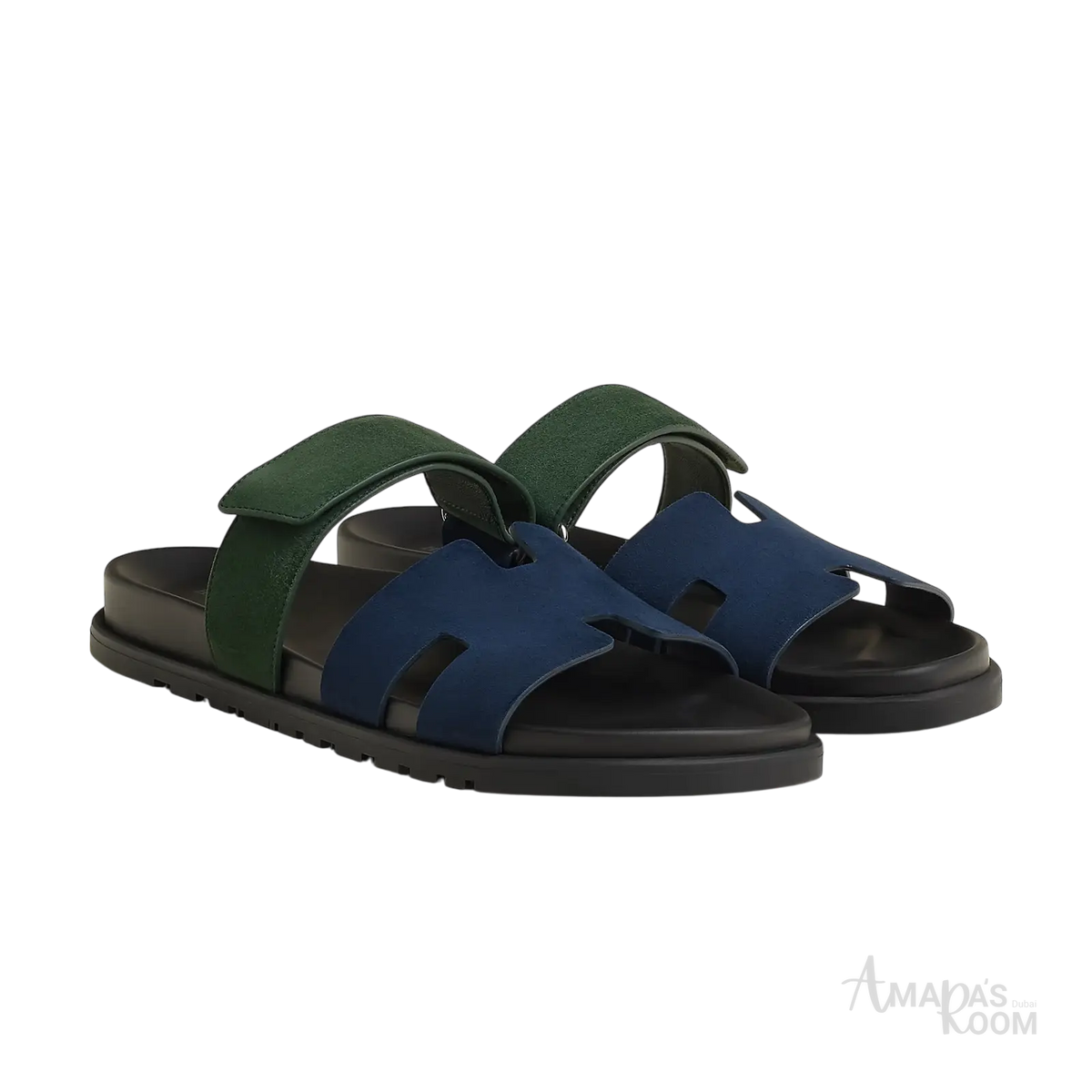 Hermès Chypre Sandals – Bleu Océan / Vert Bouteille - View 1