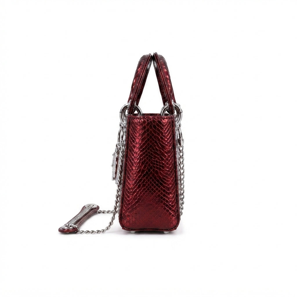 Dior Lady Dior-Style Mini Handbag – Glossy Burgundy - View 3