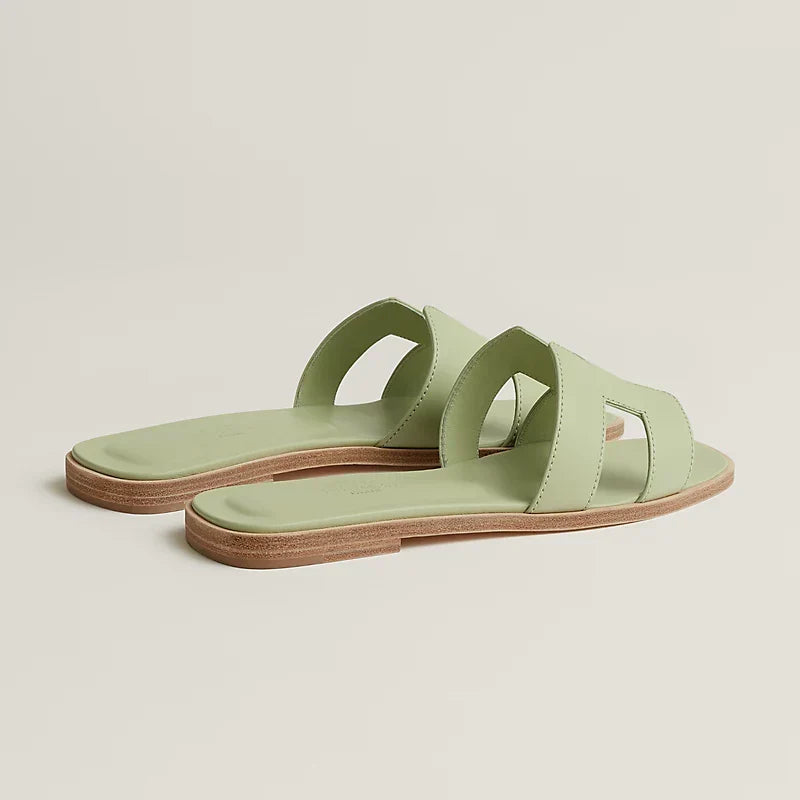 Oran Leather Slides – Sea Green