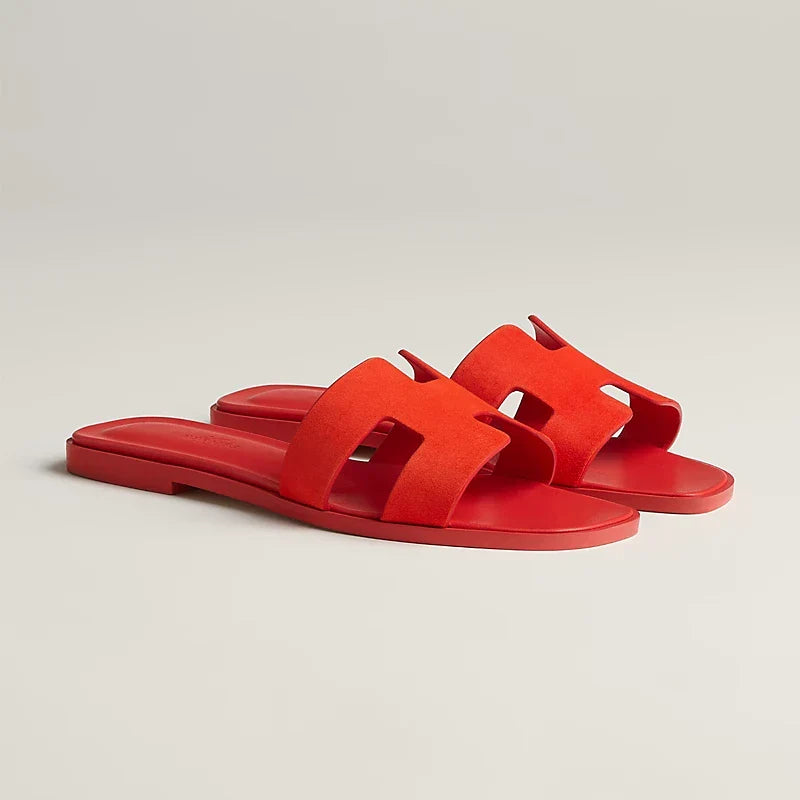 Oran Leather Slides – Sunset Orange